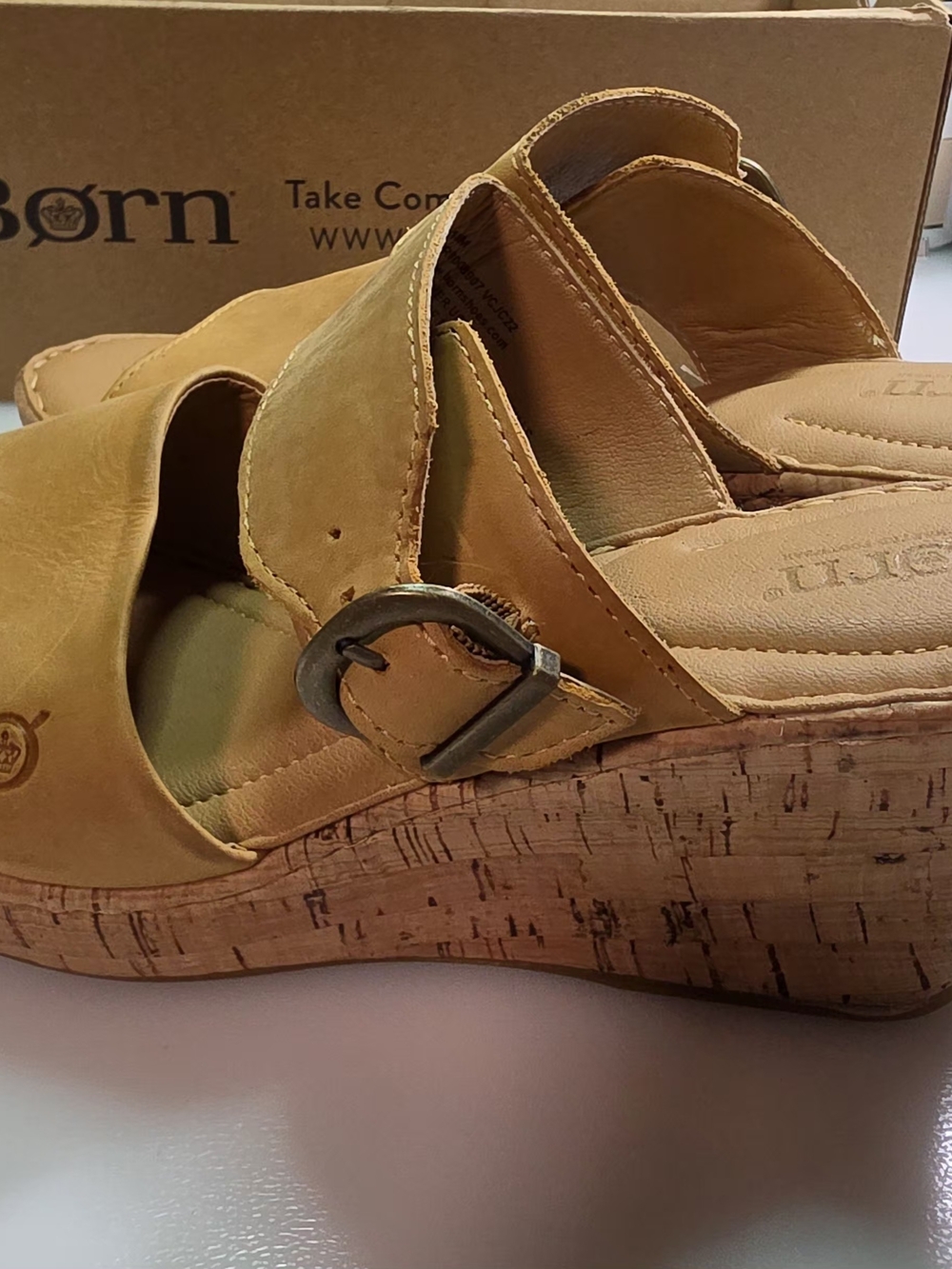 Born Women's Yellow Cork Wedge Sandals
